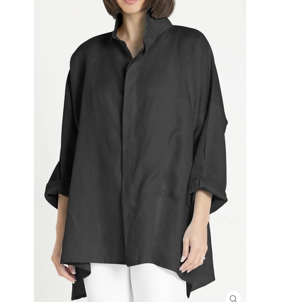 Planet by Lauren G Handkerchief Linen Signature Black Mock Neck Oversized Top OS